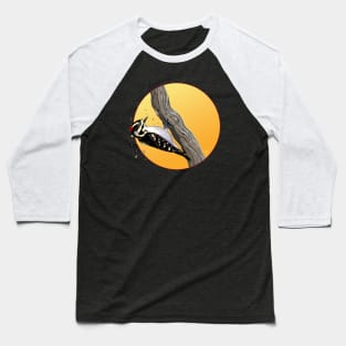Downy Woodpecker Pecking Wood Baseball T-Shirt